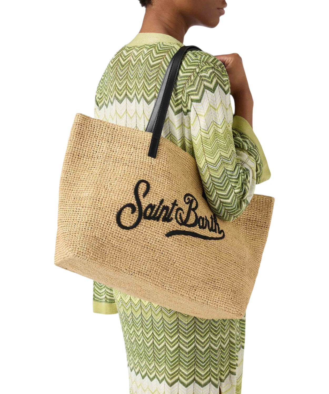 Borsa City raffia con logo ricamato