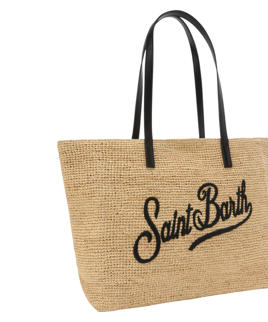 Borsa City raffia con logo ricamato