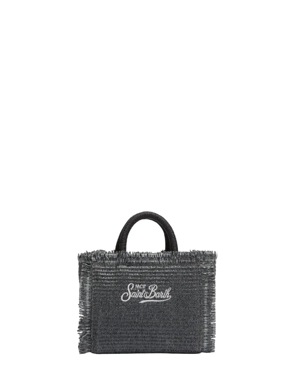 Borsa Mini Vanity effetto paglia nera con strass e logo ricamato-Mc2 Saint Barth-Borse a mano-Vittorio Citro Boutique