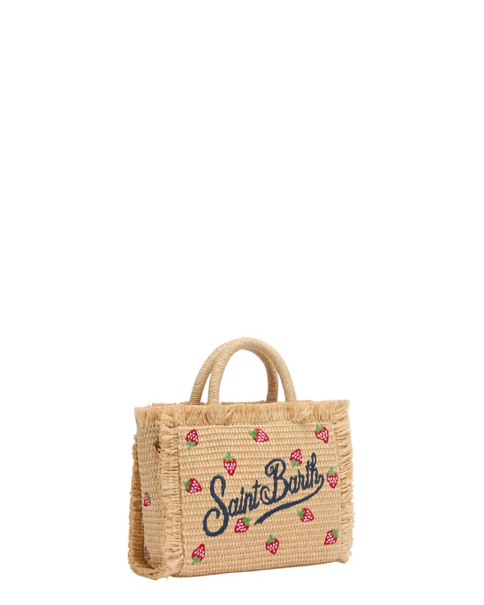 Borsa Mini Vanity effetto paglia con patch fragole e logo ricamato-Mc2 Saint Barth-Borse a mano-Vittorio Citro Boutique