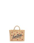 Borsa Mini Vanity effetto paglia con patch fragole e logo ricamato-Mc2 Saint Barth-Borse a mano-Vittorio Citro Boutique