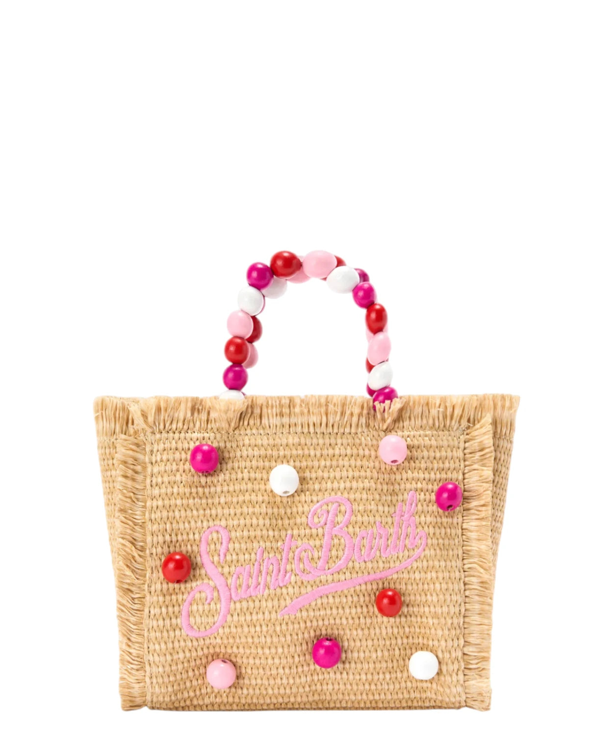 Borsa Vanity Mini in Rafia con perline e tracolla removibile