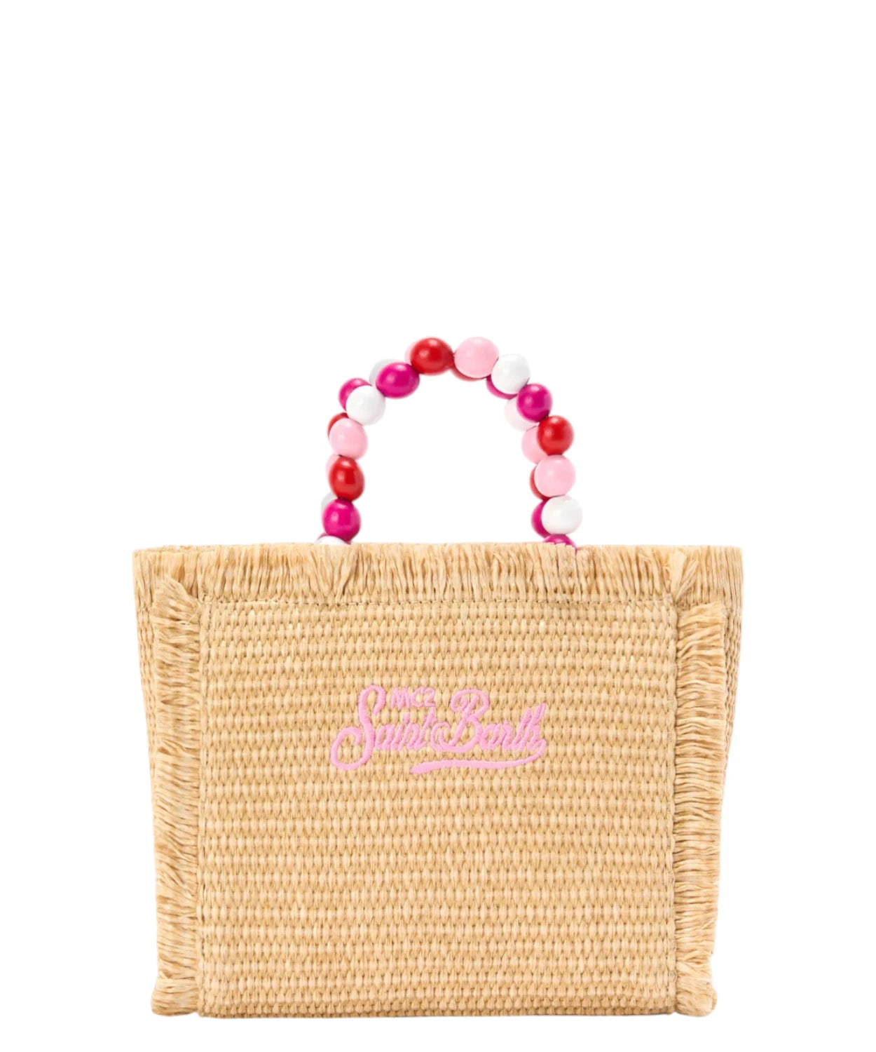 Borsa Vanity Mini in Rafia con perline e tracolla removibile