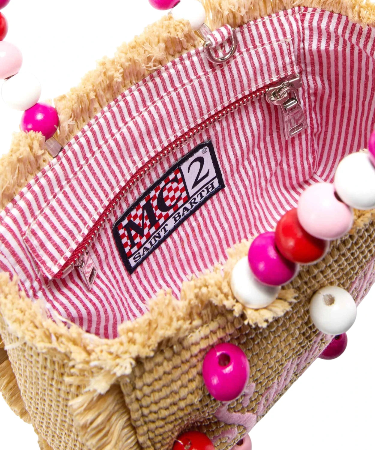 Borsa Vanity Mini in Rafia con perline e tracolla removibile