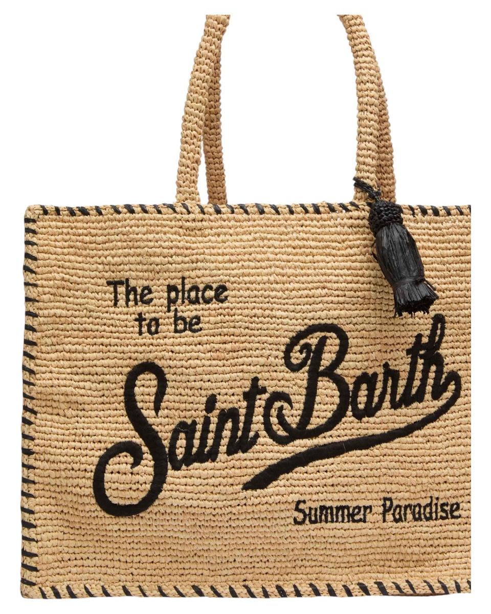 Borsa a Spalla Vanity in Rafia Beige con Bordo Nero-Mc2 Saint Barth-Borse a spalla-Vittorio Citro Boutique
