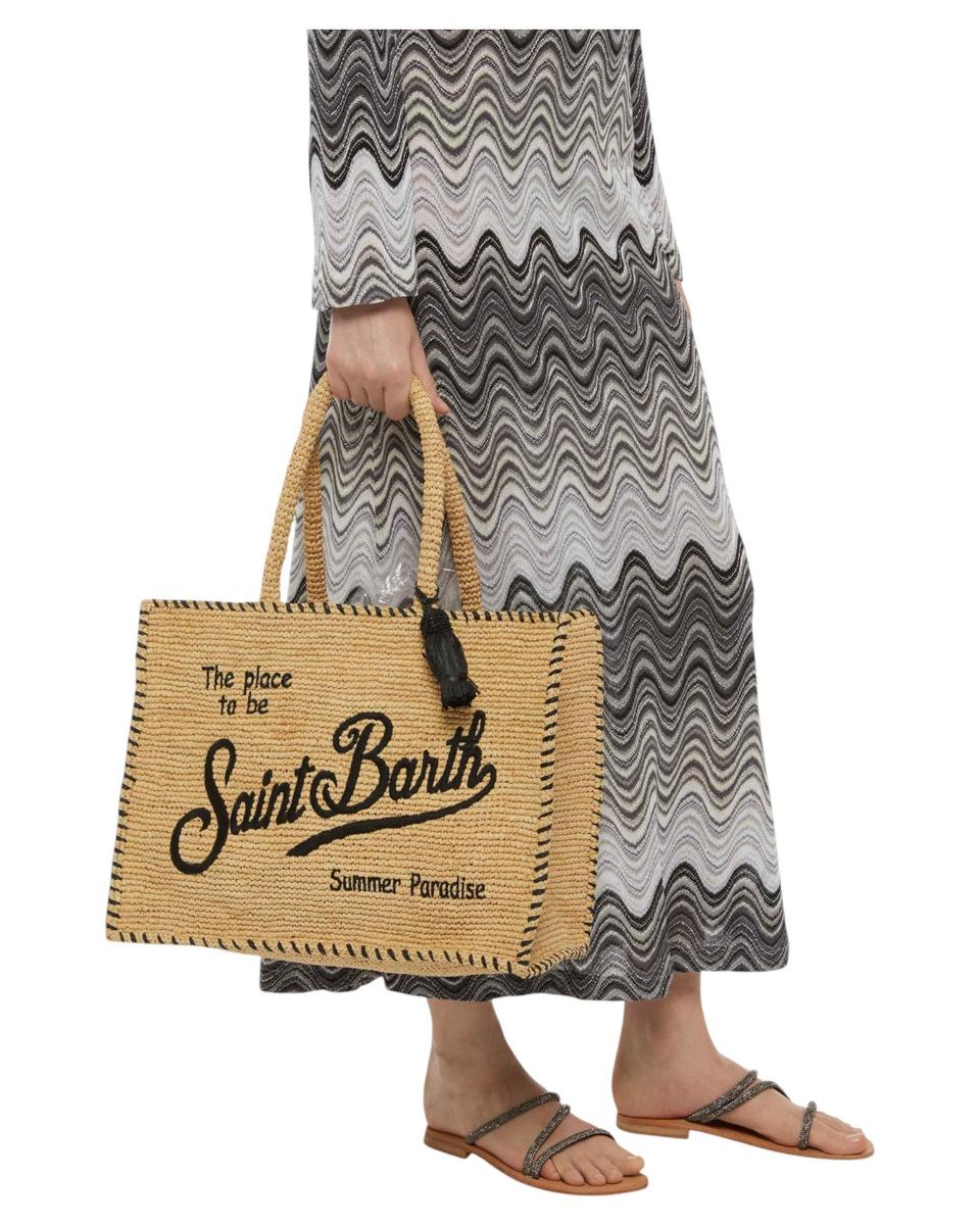 Borsa a Spalla Vanity in Rafia Beige con Bordo Nero-Mc2 Saint Barth-Borse a spalla-Vittorio Citro Boutique