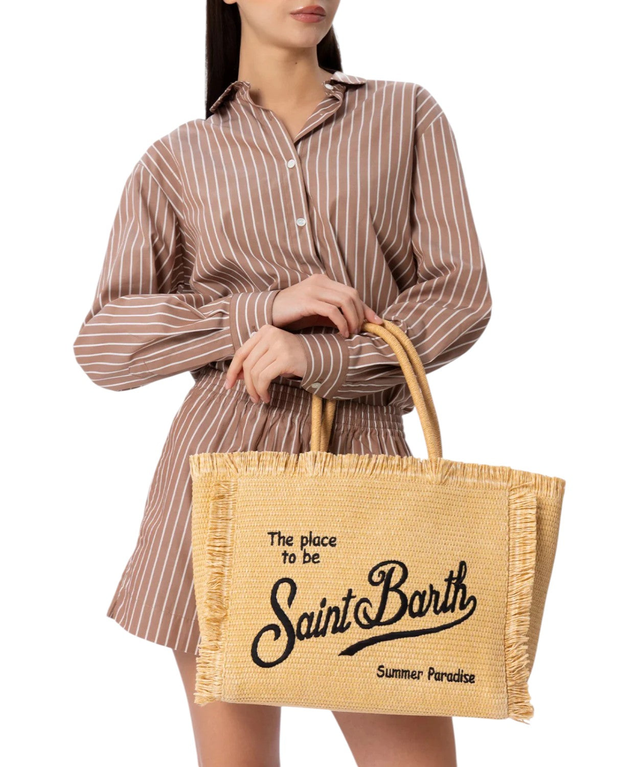 Borsa Vanity Straw MC2 Saint Barth con Logo a Contrasto