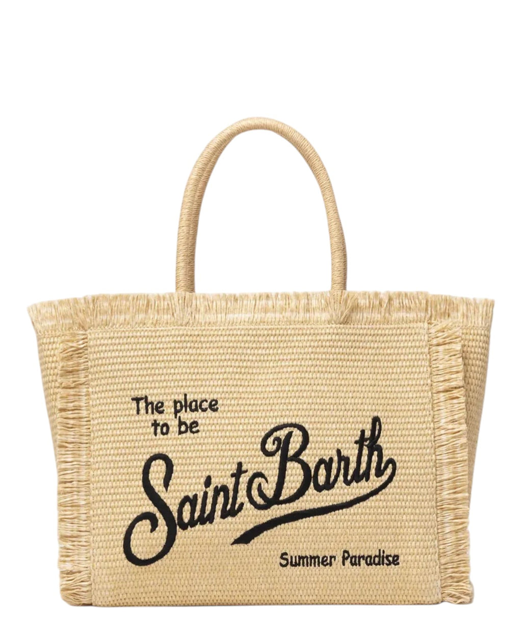 Borsa Vanity Straw MC2 Saint Barth con Logo a Contrasto
