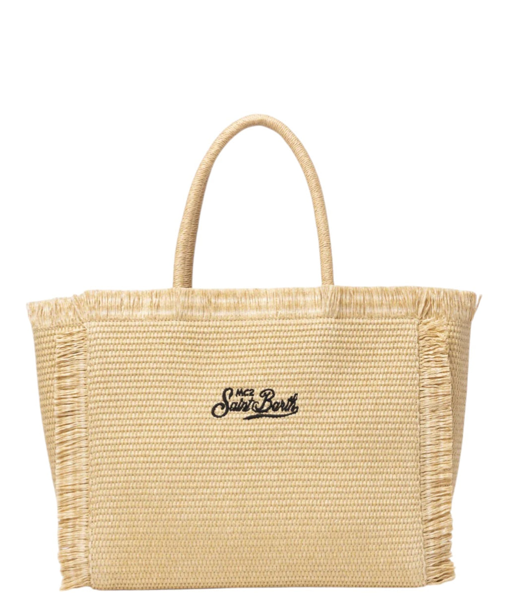 Borsa Vanity Straw MC2 Saint Barth con Logo a Contrasto