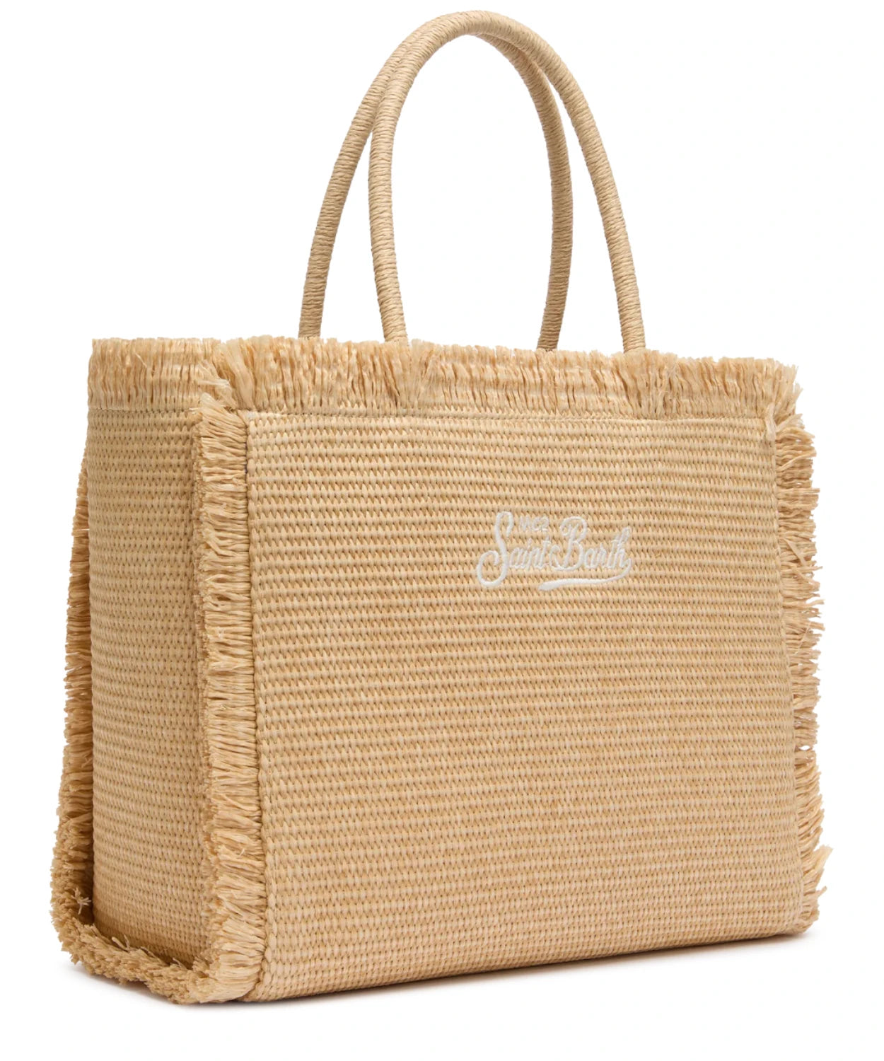 Borsa a spalla Vanity effetto paglia beige con logo ricamato Saint Barth-Mc2 Saint Barth-Borse a mano-Vittorio Citro Boutique
