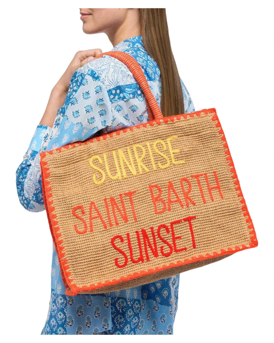 Borsa Vivian Jute in rafia con scritta multicolor “Sunrise Sunset”-Borse a spalla-Mc2 Saint Barth-Vittorio Citro Boutique
