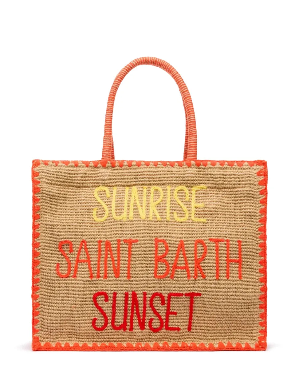 Borsa Vivian Jute in rafia con scritta multicolor “Sunrise Sunset”-Borse a spalla-Mc2 Saint Barth-Vittorio Citro Boutique