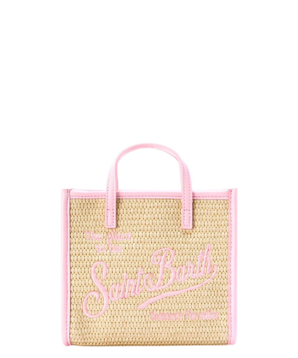 Beige mini stro-effect tas met geborduurd logo