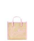 Beige mini stro-effect tas met geborduurd logo