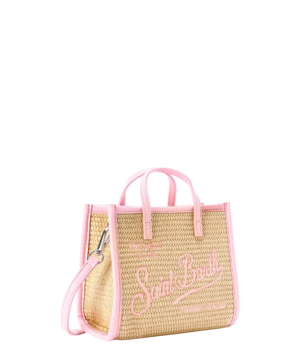 Beige mini stro-effect tas met geborduurd logo