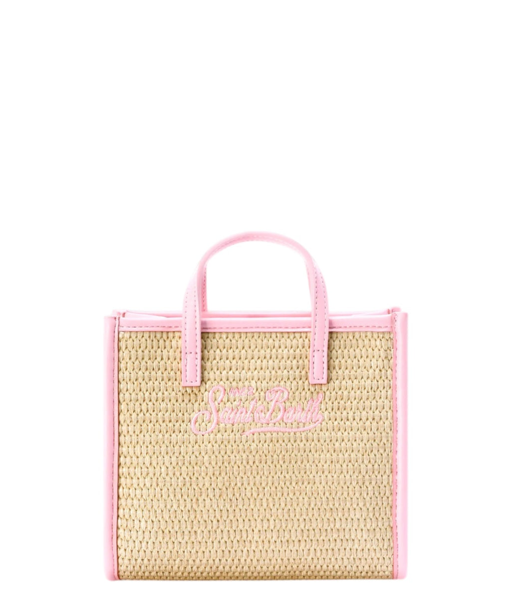 Beige mini stro-effect tas met geborduurd logo