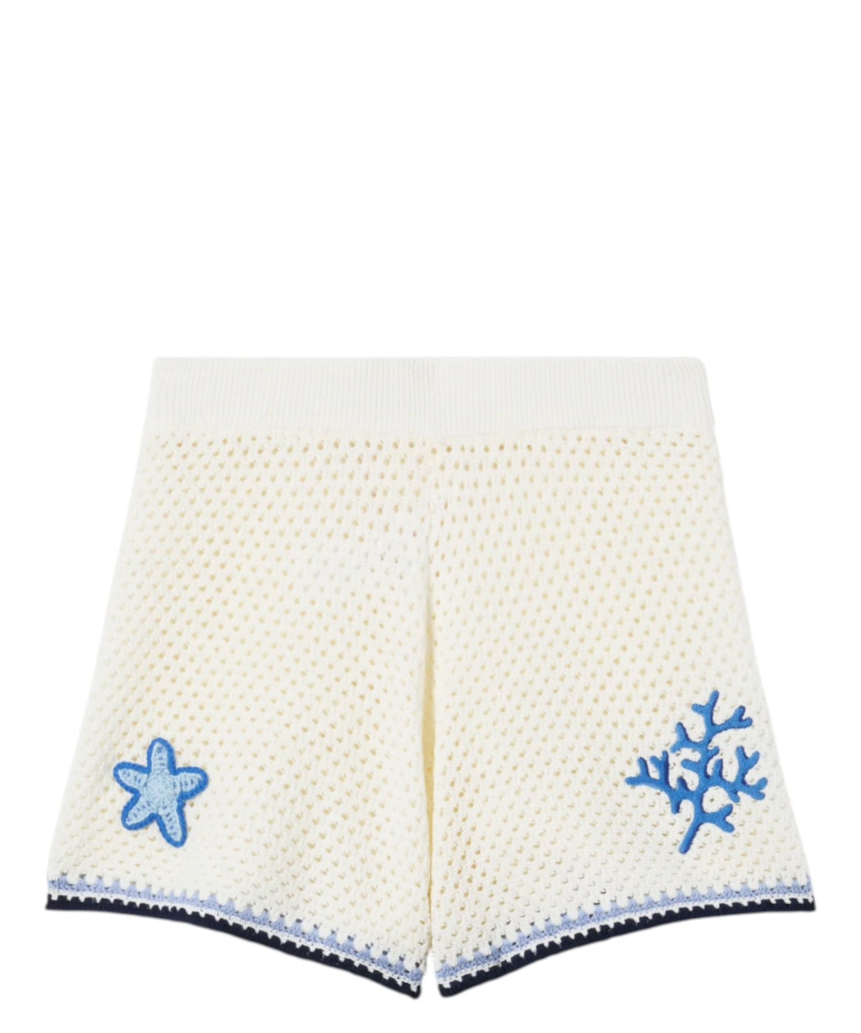 Szorty Yvette bianchi ażurowe z naszywką z morskiego szydełka