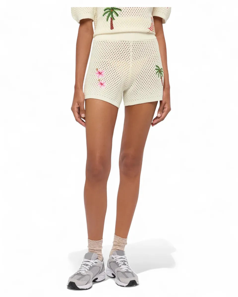 Yvette shorts in openwork knit with embroidery and high waist