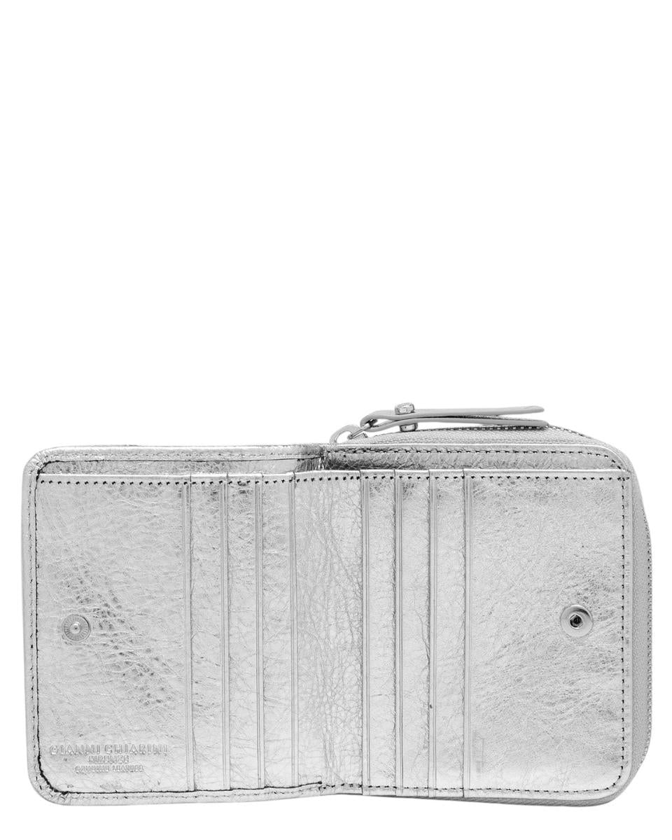 Portafoglio compatto in pelle laminata Gianni Chiarini con zip e bottone-Gianni Chiarini-Portafogli-Vittorio Citro Boutique