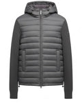 Giacca Colmar Originals con cappuccio e maniche in maglia grigia, stile piumino, ideale per l'inverno e la mezza stagione.