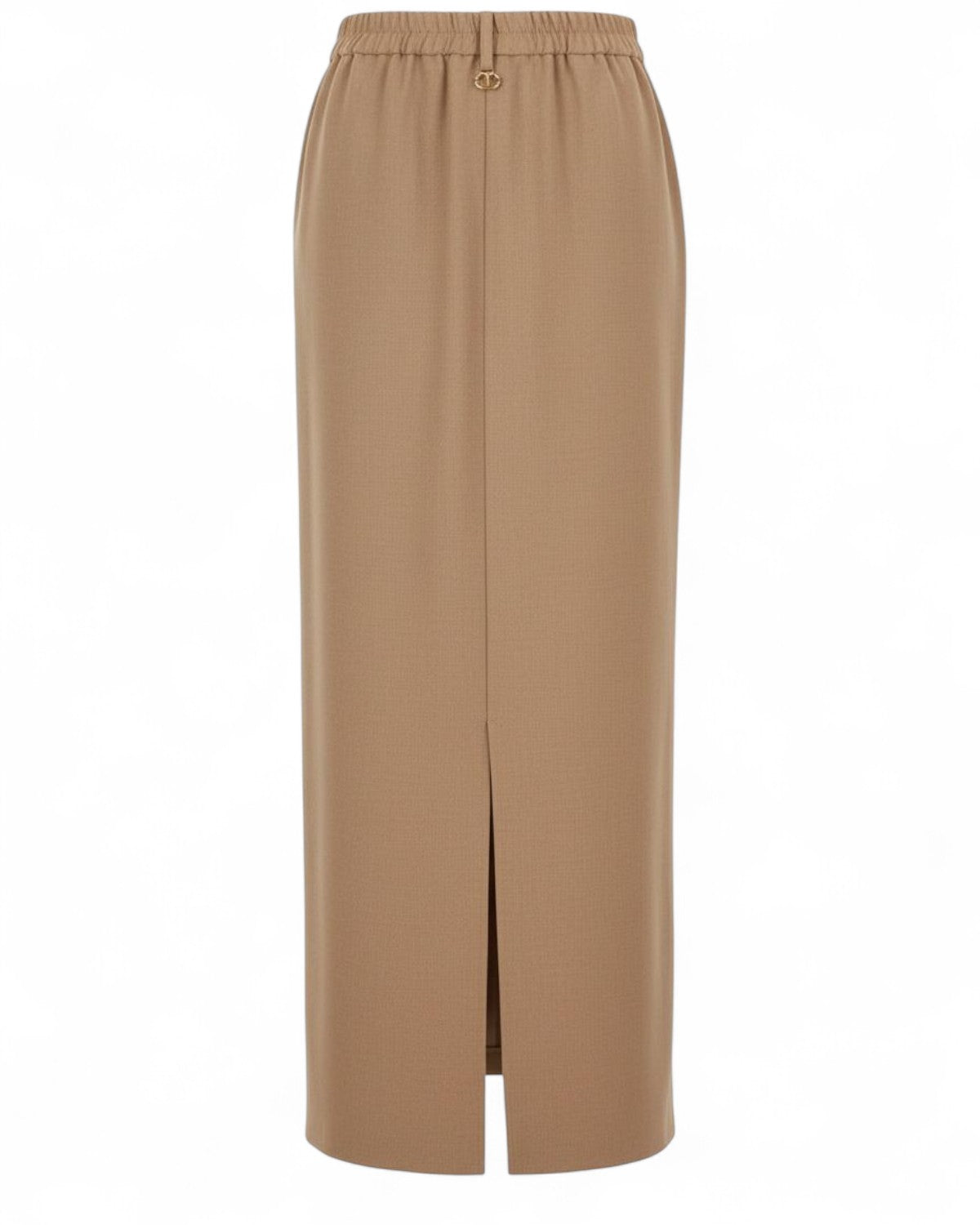 Retro della Gonna Doppia Twinset con elastico in vita e spacco centrale, perfetta per outfit versatili e raffinati da donna inverno.