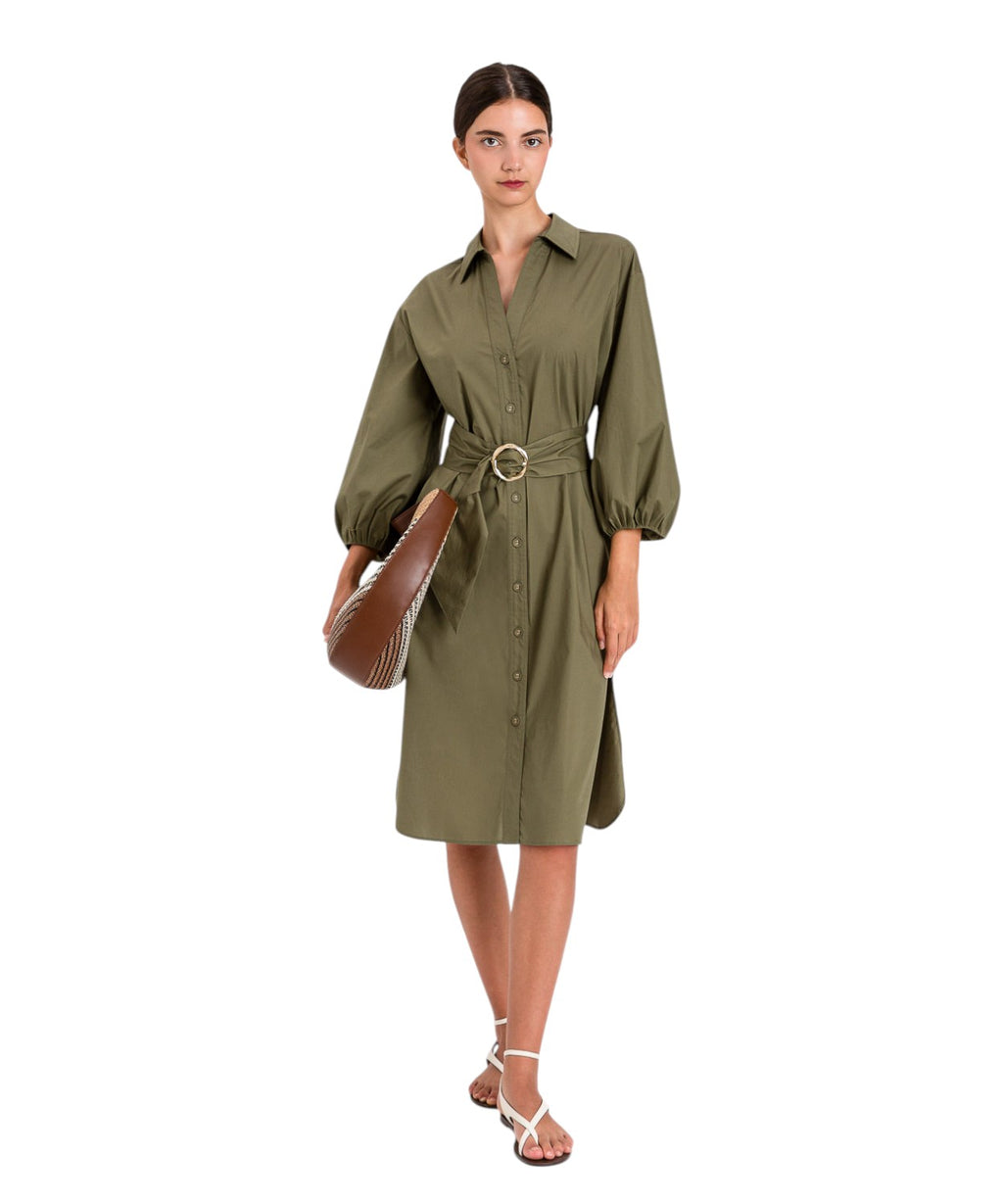 Twinset Midi Cotton Dress with Buttons and Belt