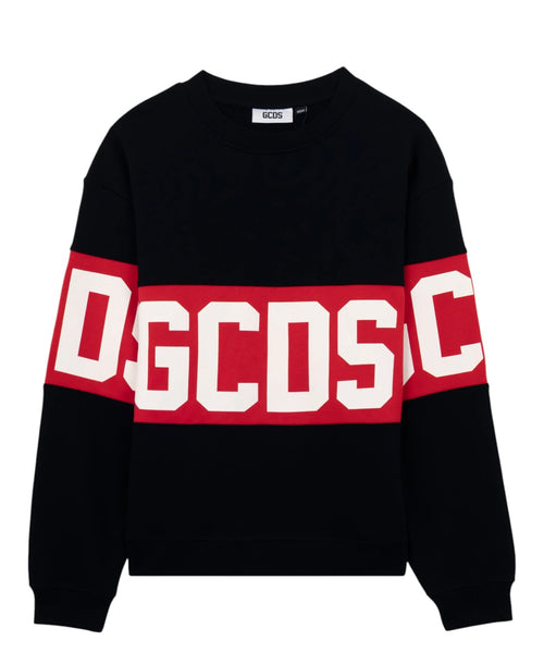 GCDS džemperis apvalia apykakle su kontrastingos spalvos juostelės logotipu