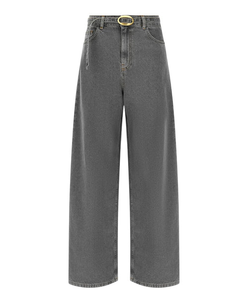 Jeans Grigio Twinset a Vita Alta con Gamba Larga e Cintura