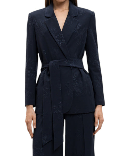 Elegant Embroidered Blazer Jacket with Belt