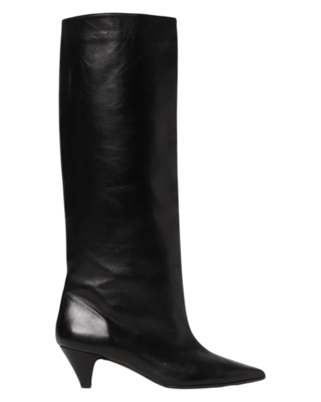 Women's Black Leather Pull-On Boots with 5 cm Heel