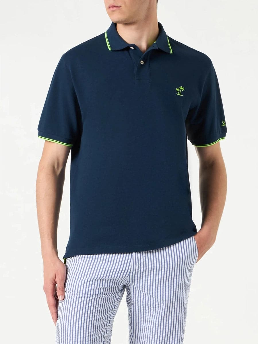 Polo in piquet bianco con ricamo di palme-Mc2 Saint Barth-Polo-Vittorio Citro Boutique