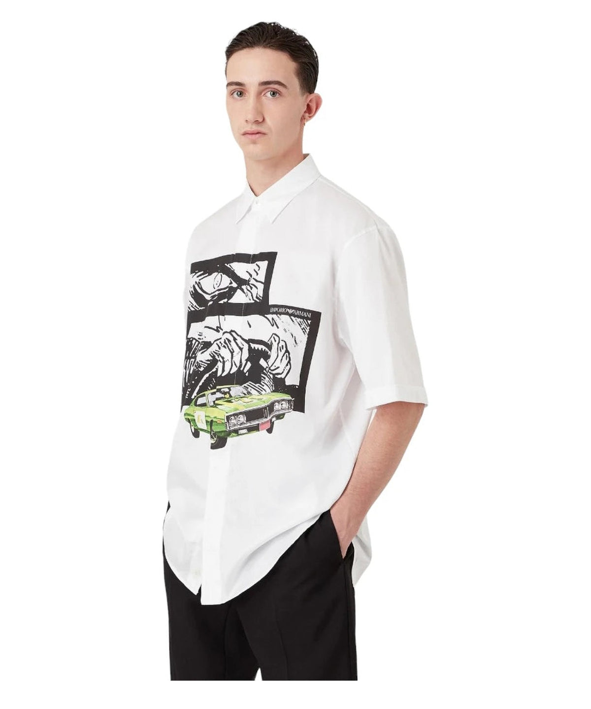 Camicia maniche corte in twill stampa racing 2