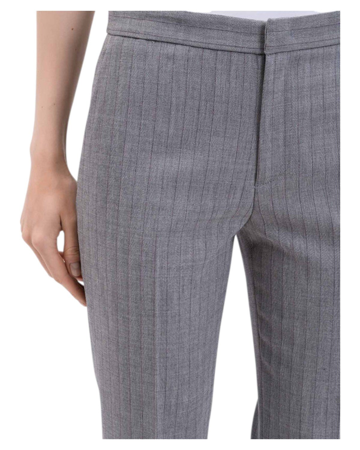 Pantaloni in Lana Grigia con Motivo gessato-Twinset-Pantaloni-Vittorio Citro Boutique