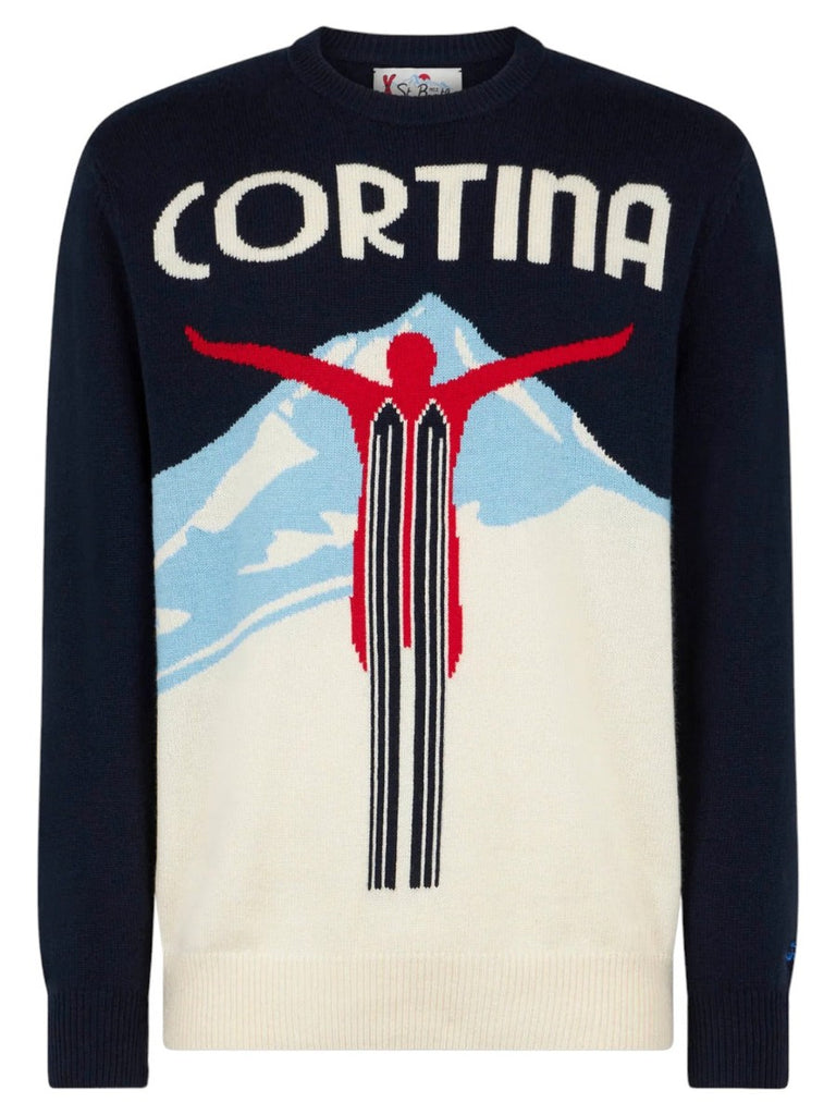 Maglia girocollo con stampa jacquard cartolina Cortina-Mc2 Saint Barth-Maglieria-Vittorio Citro Boutique