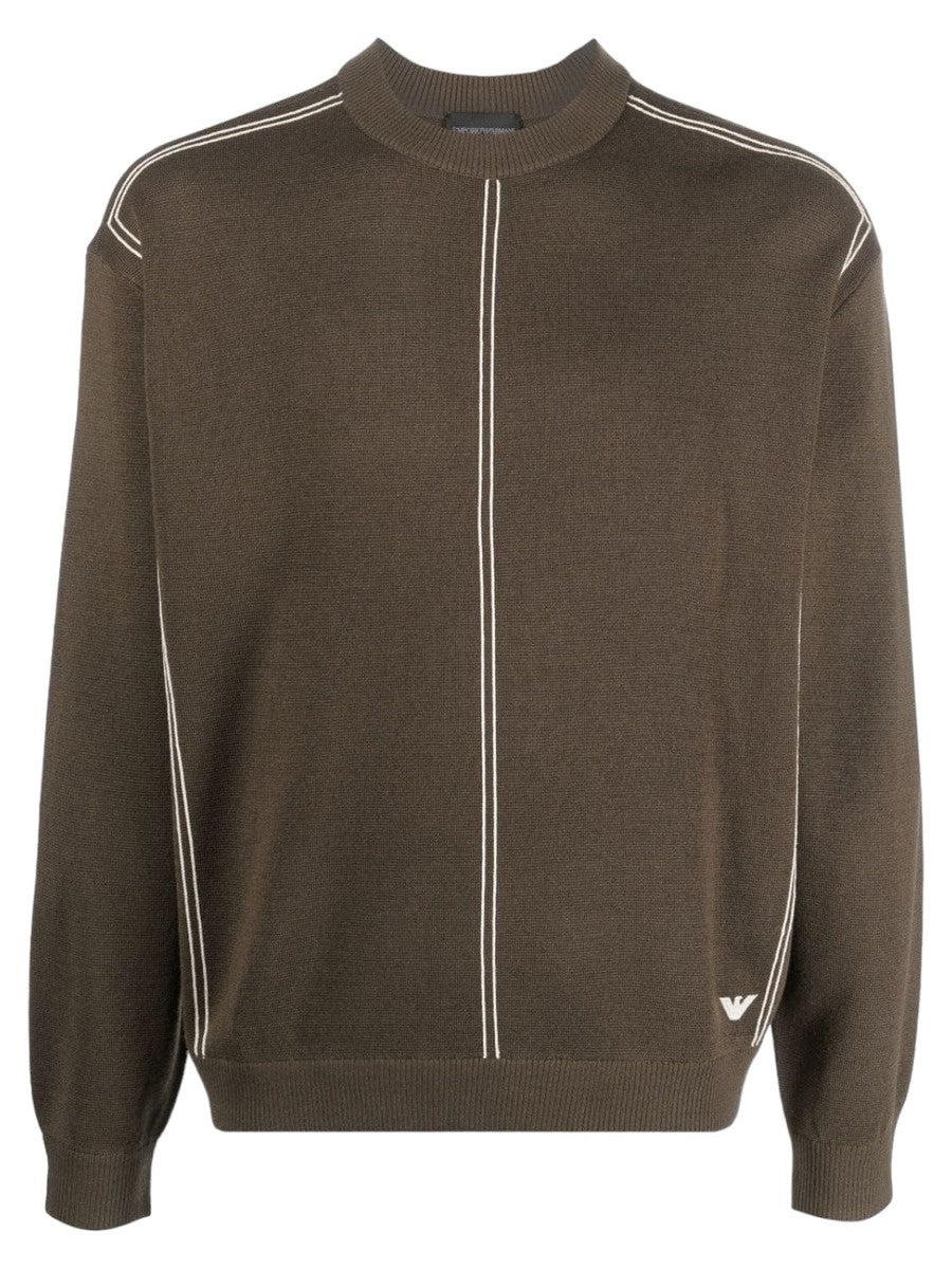 Maglione in misto lana vergine punto stoffa con righe jacquard effetto cordino-Emporio Armani-Maglieria-Vittorio Citro Boutique