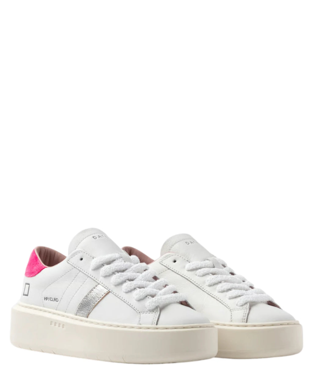 D.A.T.E. Hill Low Platform Sneakers in White Fuchsia