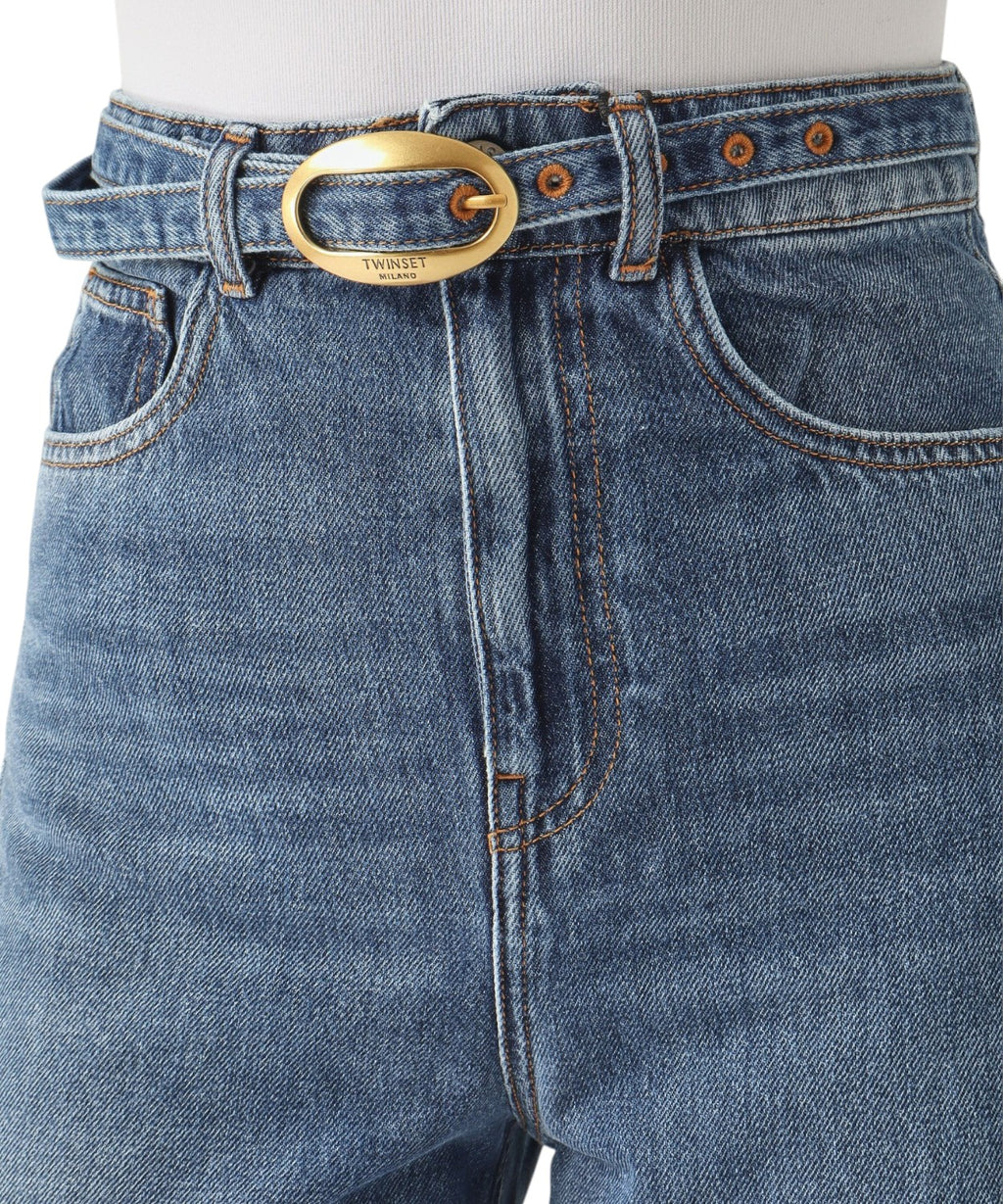 Jeans Donna Twinset a Vita Alta con Gamba Larga e Cintura