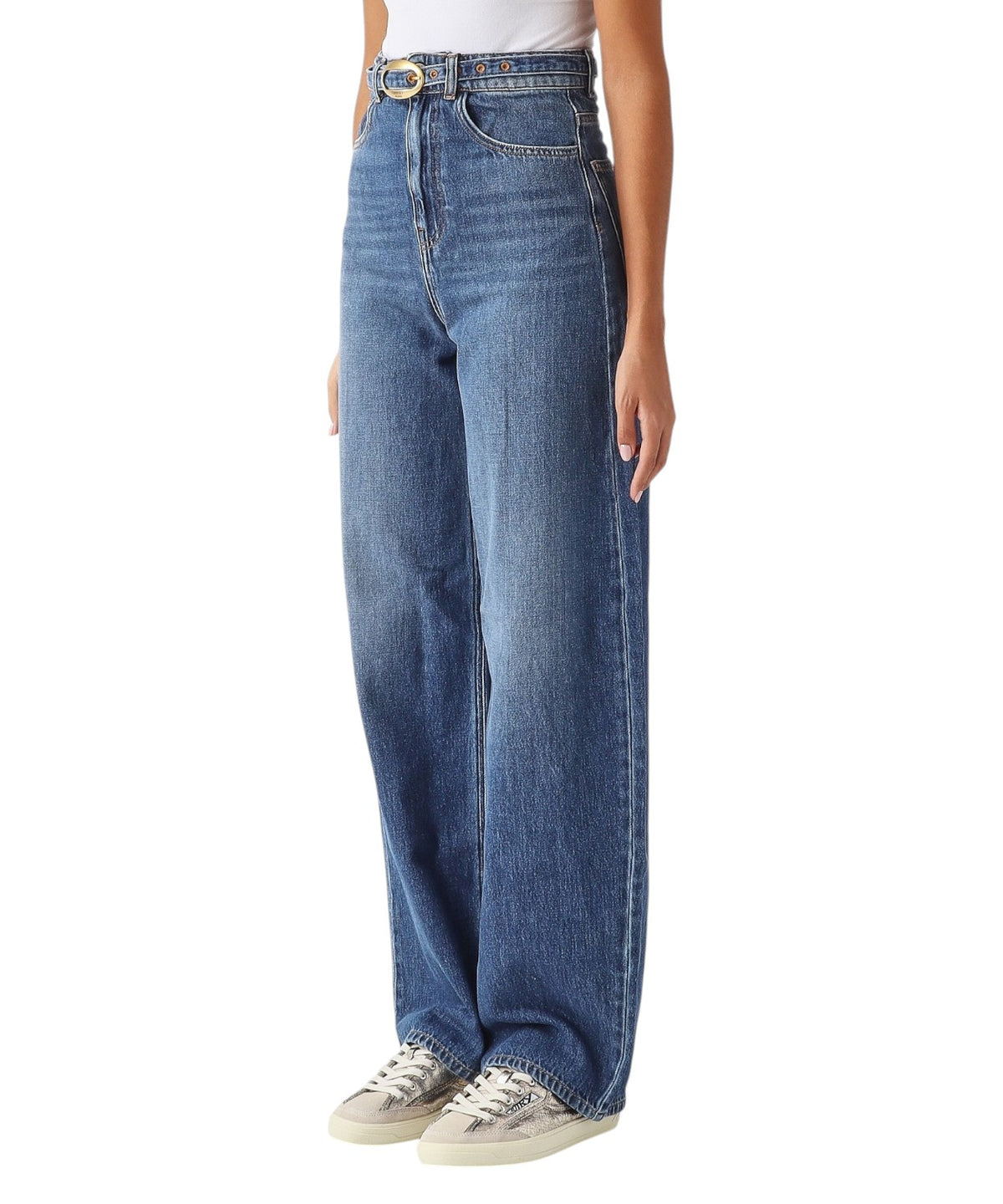 Jeans Donna Twinset a Vita Alta con Gamba Larga e Cintura
