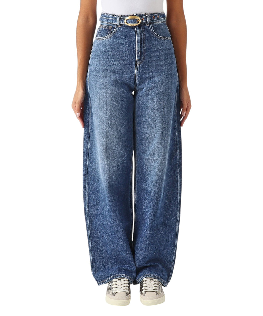 Jeans Donna Twinset a Vita Alta con Gamba Larga e Cintura