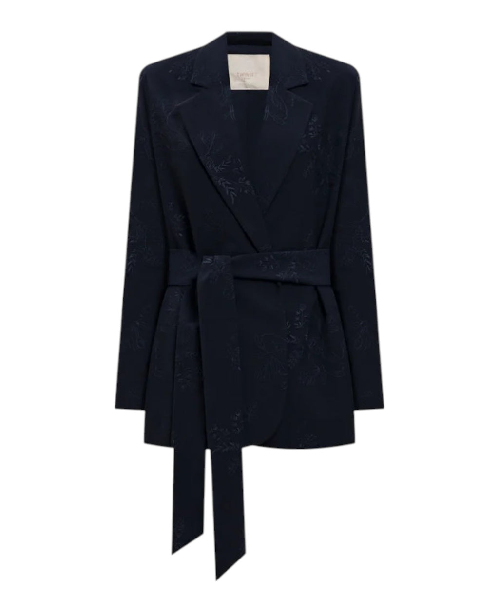 Elegant Embroidered Blazer Jacket with Belt