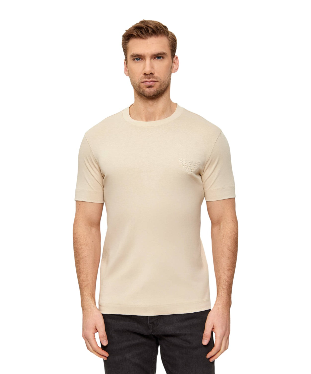 T-shirt Slim Fit con Logo in Rilievo sul Petto Emporio Armani