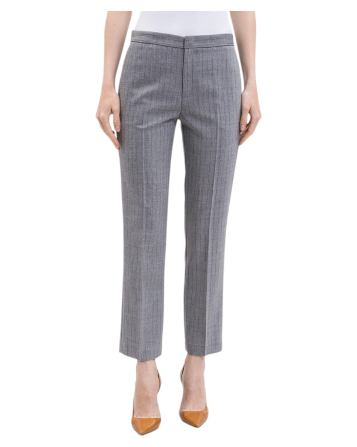 Pantaloni in Lana Grigia con Motivo gessato-Twinset-Pantaloni-Vittorio Citro Boutique