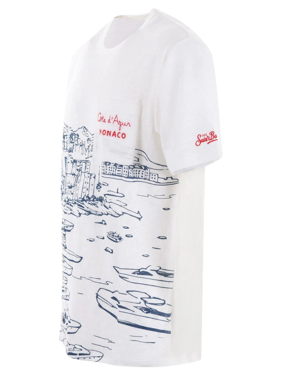 T-shirt "Ecstasea" in Lino con Stampa Monaco-Mc2 Saint Barth-T-shirt-Vittorio Citro Boutique