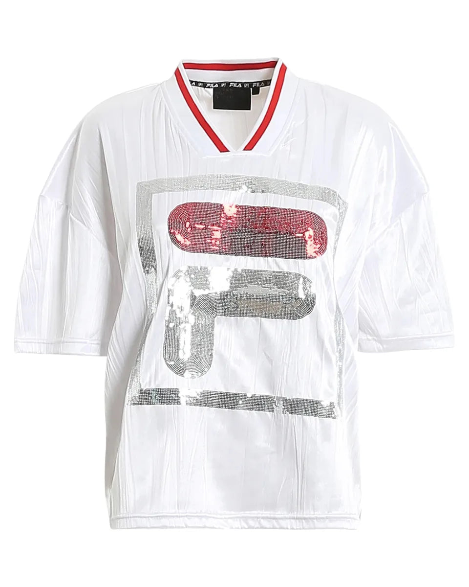 T-shirt Fila Miu Crimped Bianca con Maxi Logo in Paillettes-T-shirt-Fila-Vittorio Citro Boutique