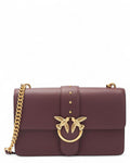 Love Bag Simply PINKO in pelle bordeaux con fibbia dorata Love Birds e tracolla a catena, borsa a spalla elegante per donna FW26.