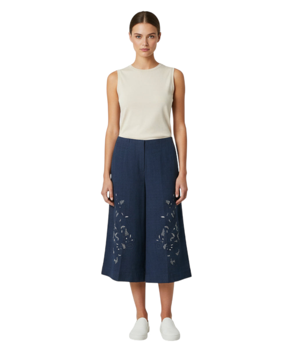 Bermuda in Misto Lino Twinset con Ricamo