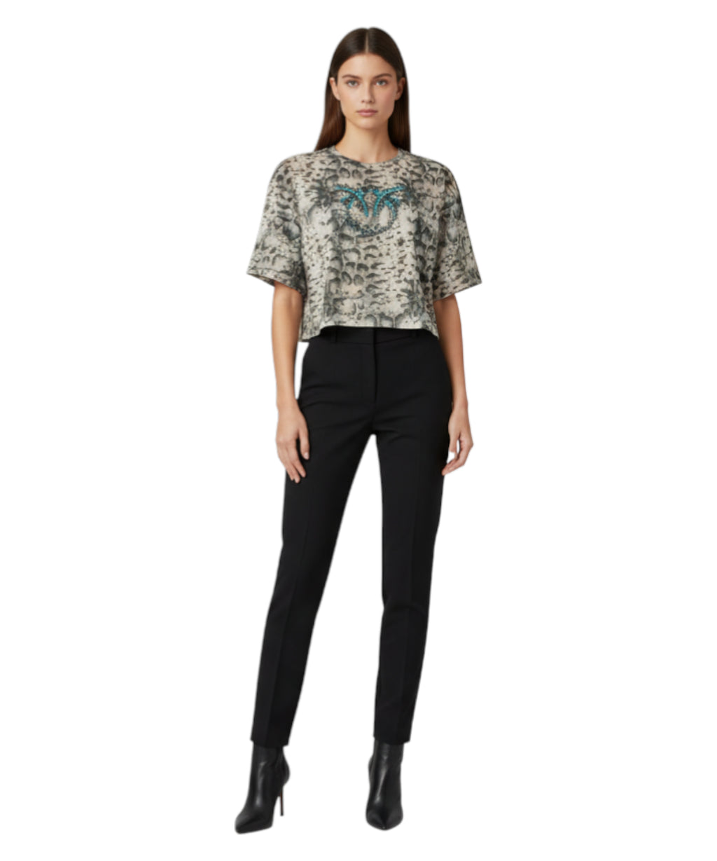 T-shirt Terni Crop Snake Print Pinko met applicaties