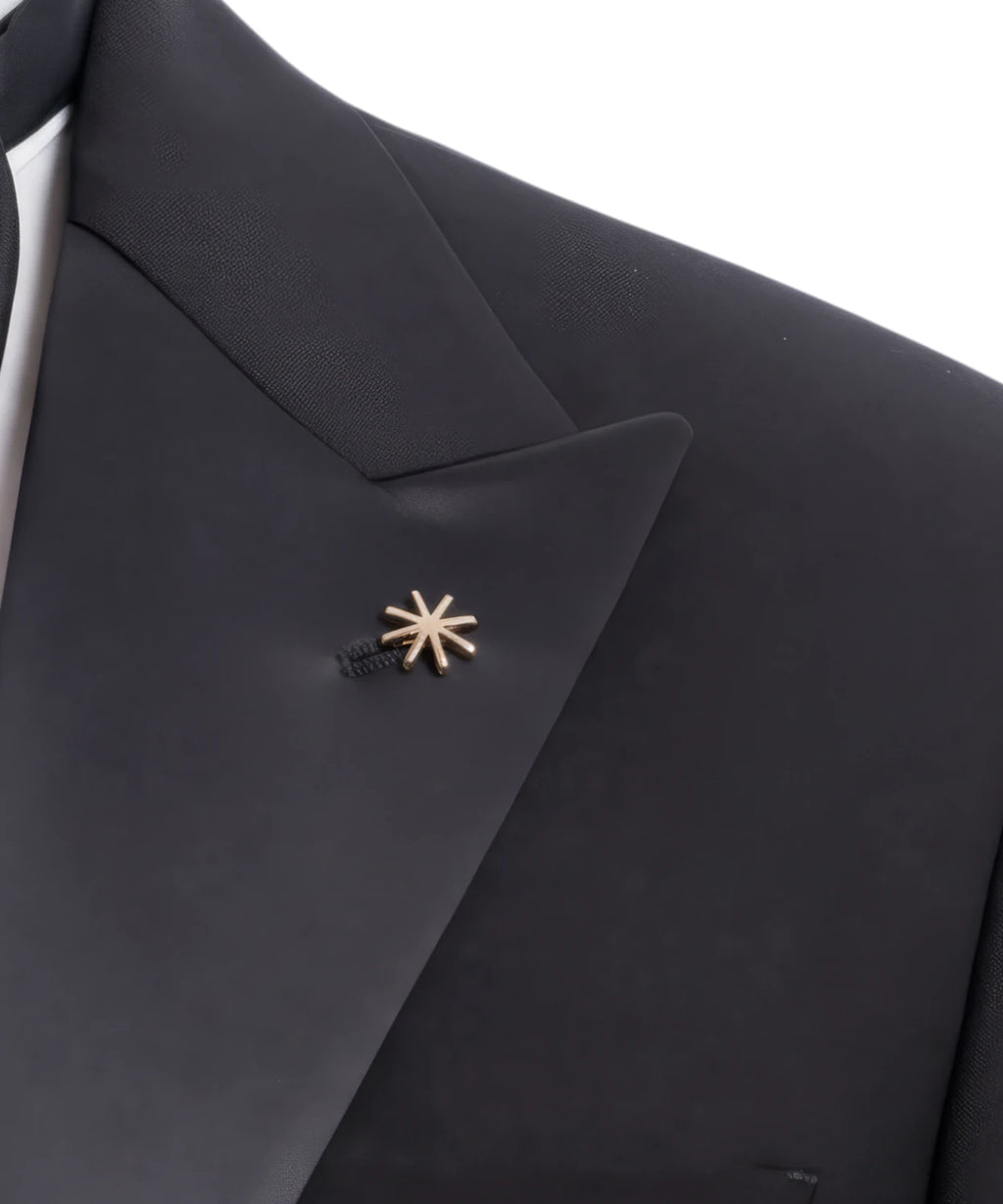 Manuel Ritz Men's Black Slim Fit Tuxedo Suit in Fresh Stretch Wool with Peak Lapel