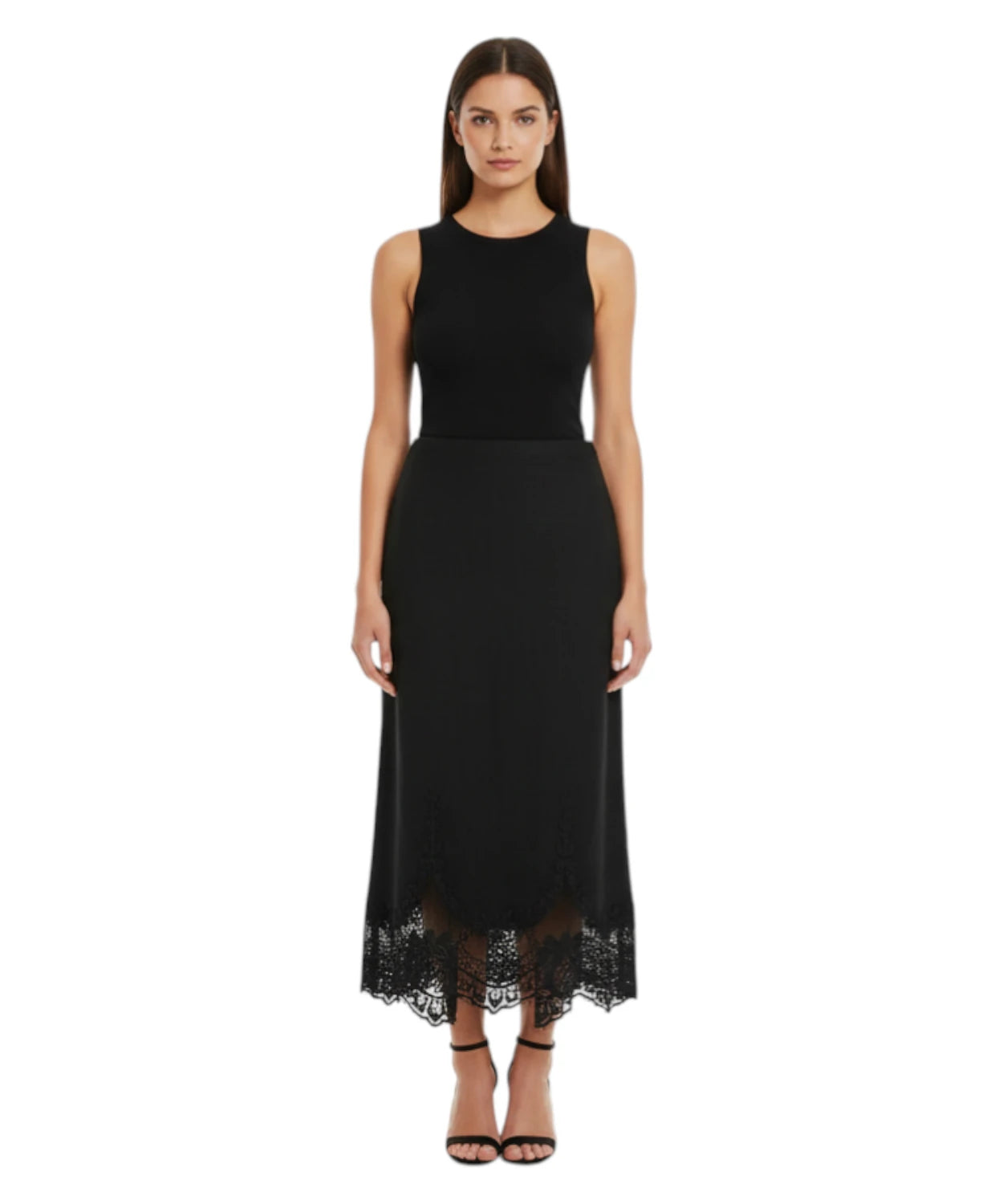 Gonna Twinset in Lino con Dettagli in Pizzo