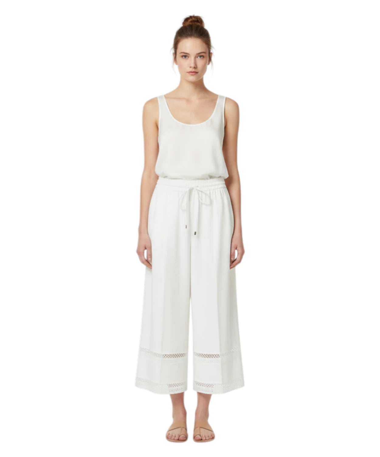 Pantaloni Ampi Popeline Cotone con Ricamo Twinset